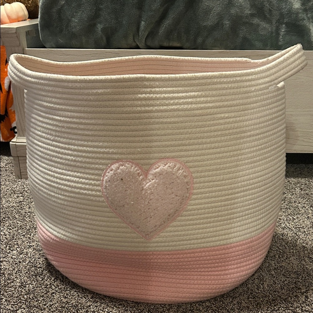 Pink and White Heart Storage Basket